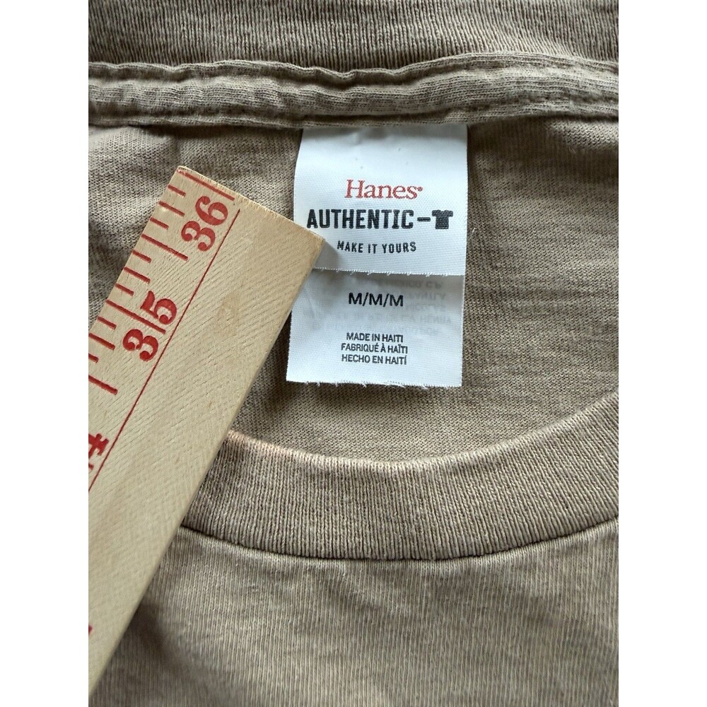 Hanes Authentic-T Men's Beige Time Capsule Crew Neck Short Sleeve Tee - M - Picture 3 of 7
